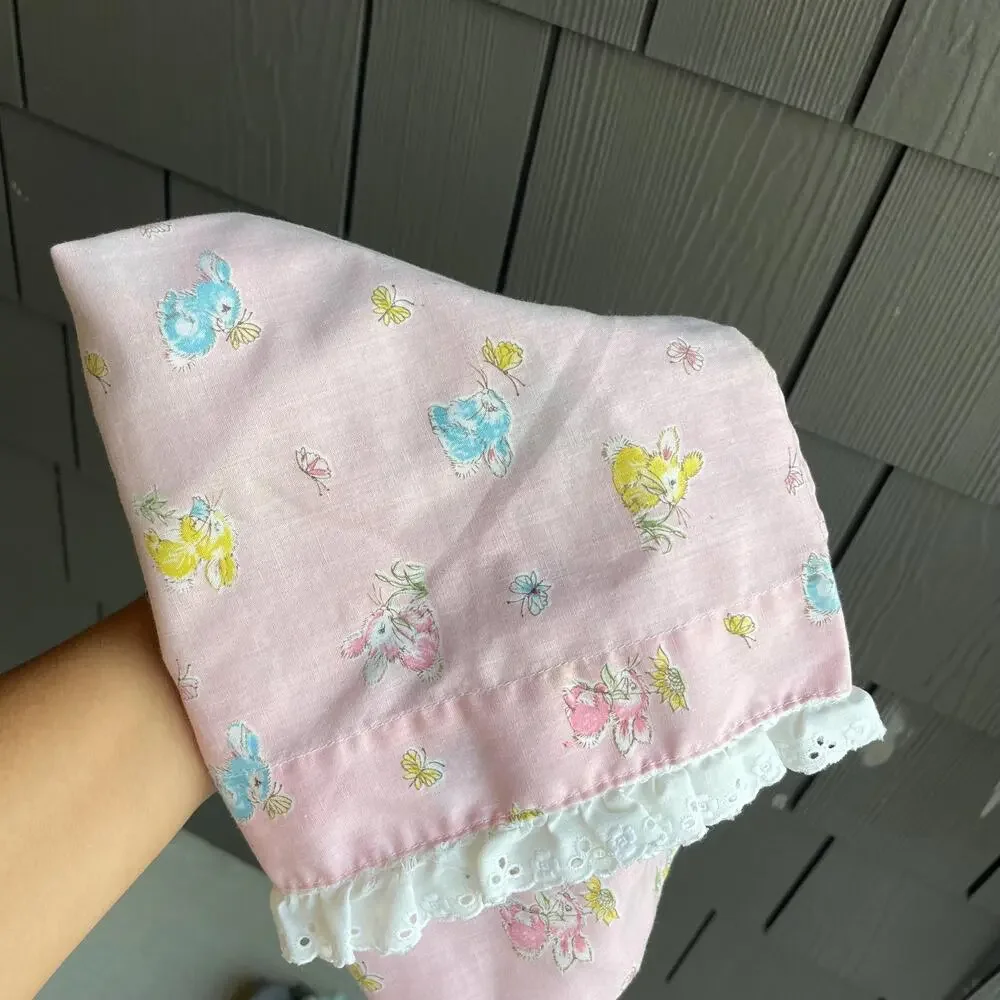 Vintage toddler bunny rabbit pillowcase pastel dainty lace girly kids